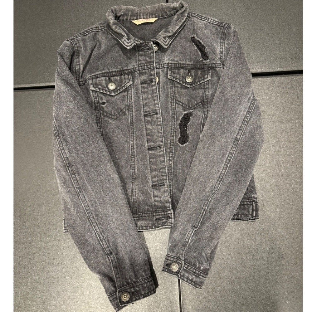 Highway Black Distressed Denim Jacket Women Size L